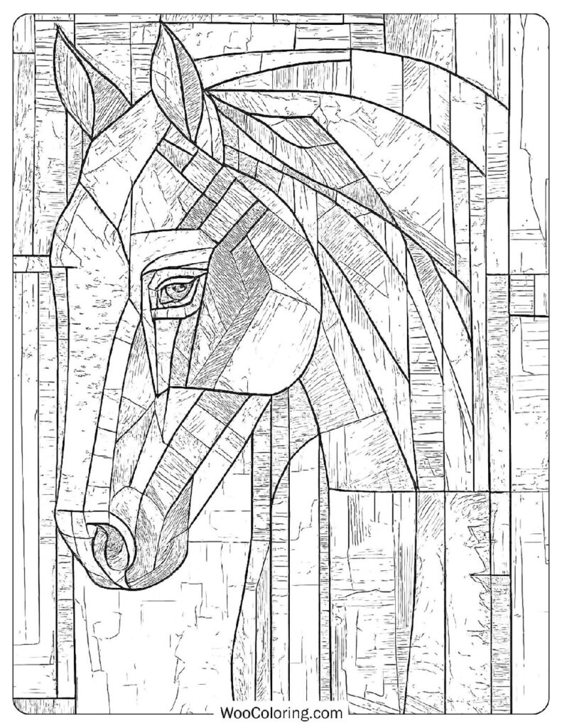 Modern Art Horse Coloring Page For Adults Inspired By Cubism