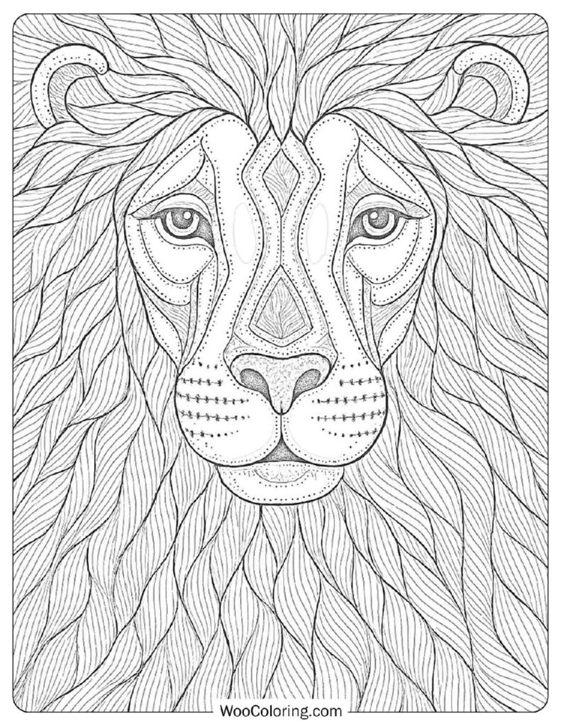 Modern Lion Portrait With Geometric Line Art Coloring Page For Relaxation