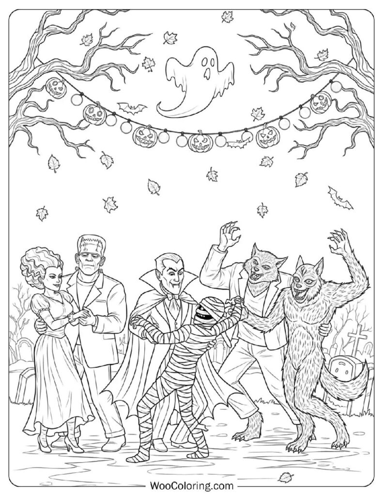 Monster Mash Party coloring page