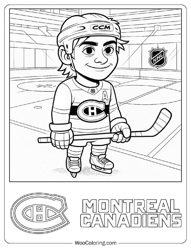 Montreal Canadiens Coloring Page for Preschoolers with Smiling Nick Suzuki