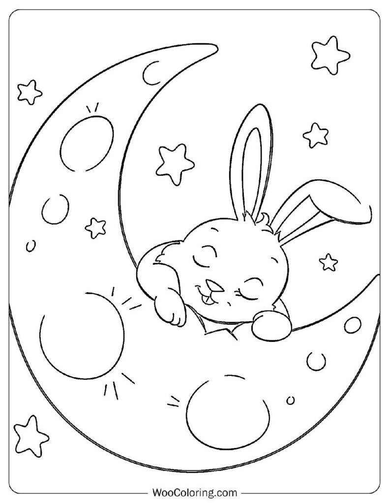 Moonlit Rabbit Dream Coloring In For Kids