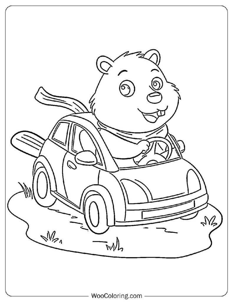 Motoring Beaver Coloring Page For Kids