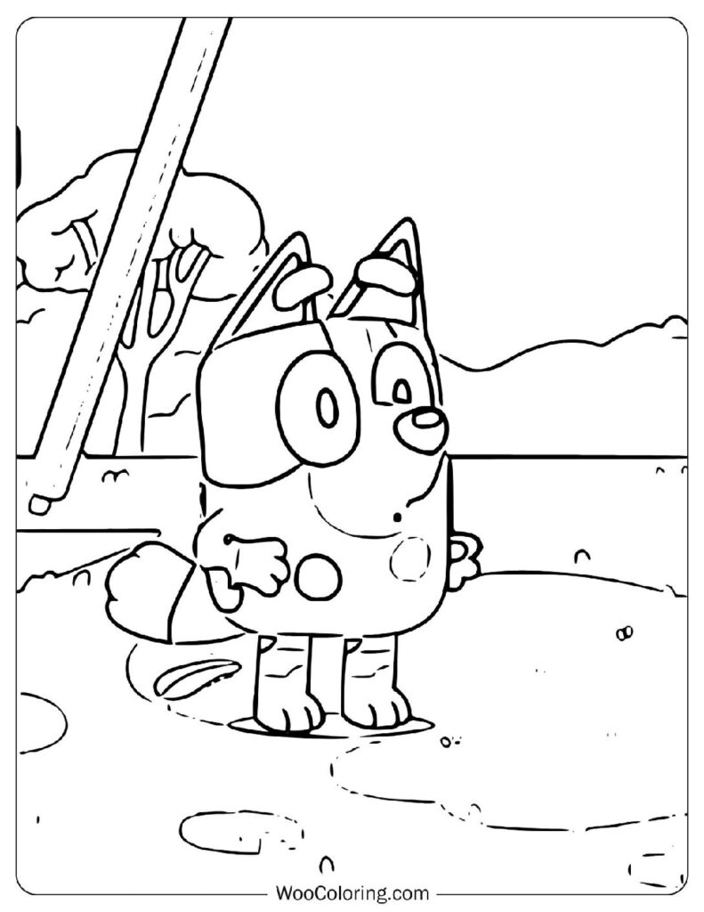 Muffin Heeler Standing by the Backpack Coloring Page For Preschoolers