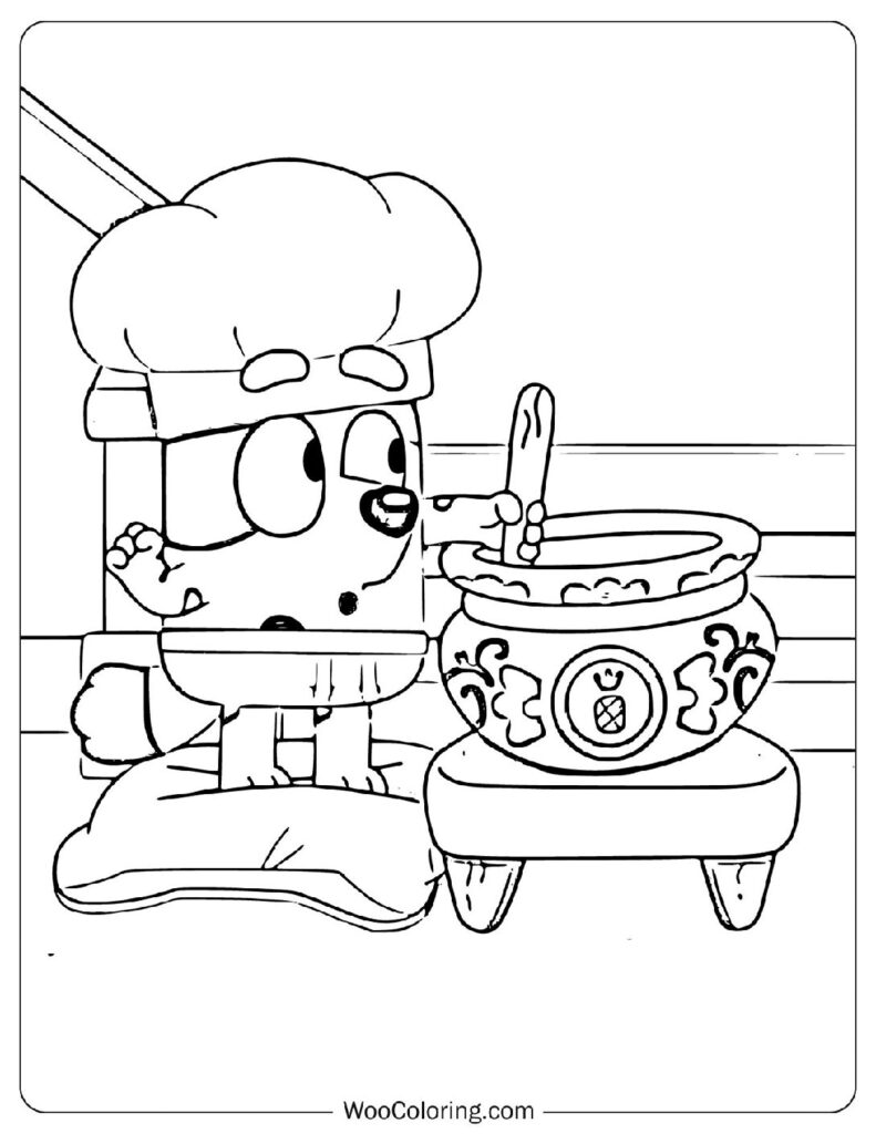 Muffin Heeler in a Fun Kitchen Scene Sheet To Color