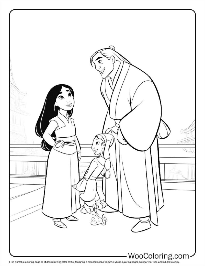 Mulan Returns After Battle Coloring Page For Kids