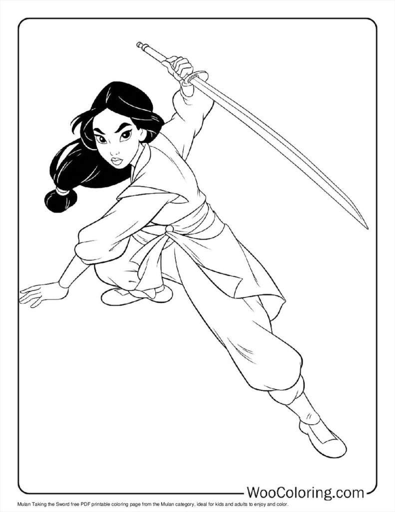 Mulan Taking the Sword To Color