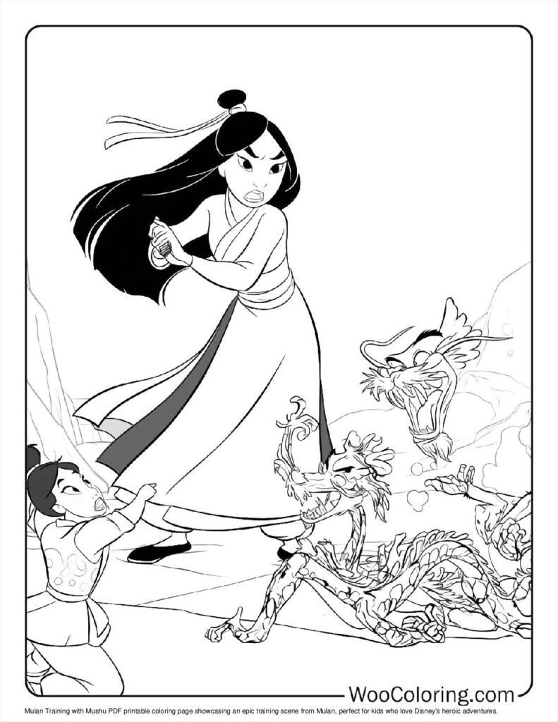 Mulan Training with Mushu Coloring In For Kids