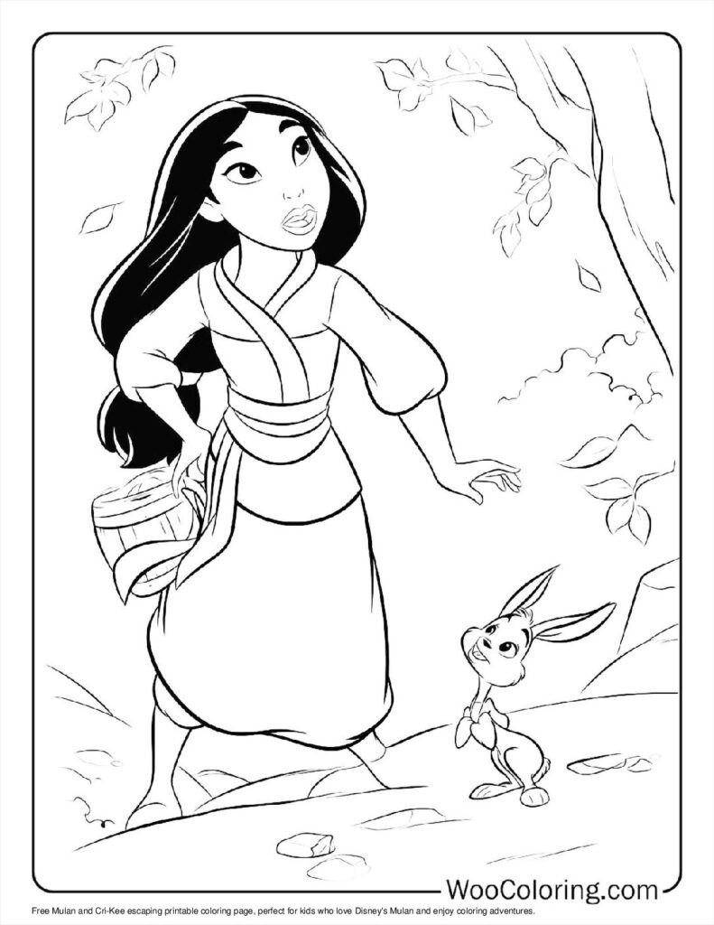 Mulan and Cri-Kee Escaping Coloring In For Kids