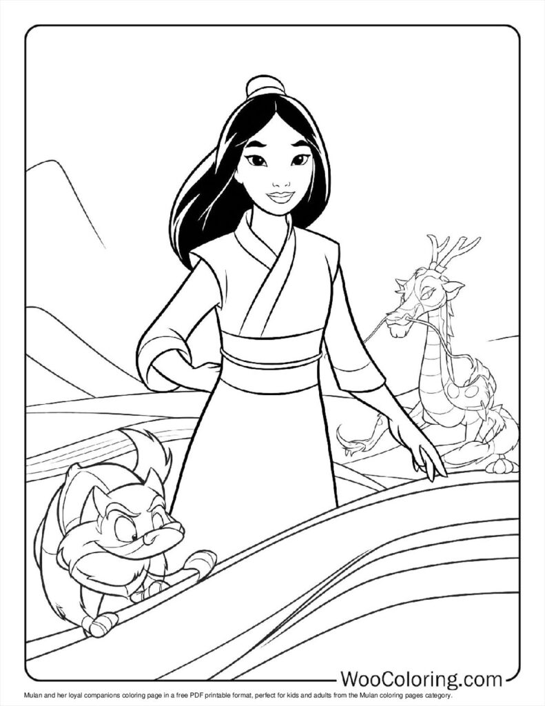 Mulan and Her Loyal Companions Coloring Page