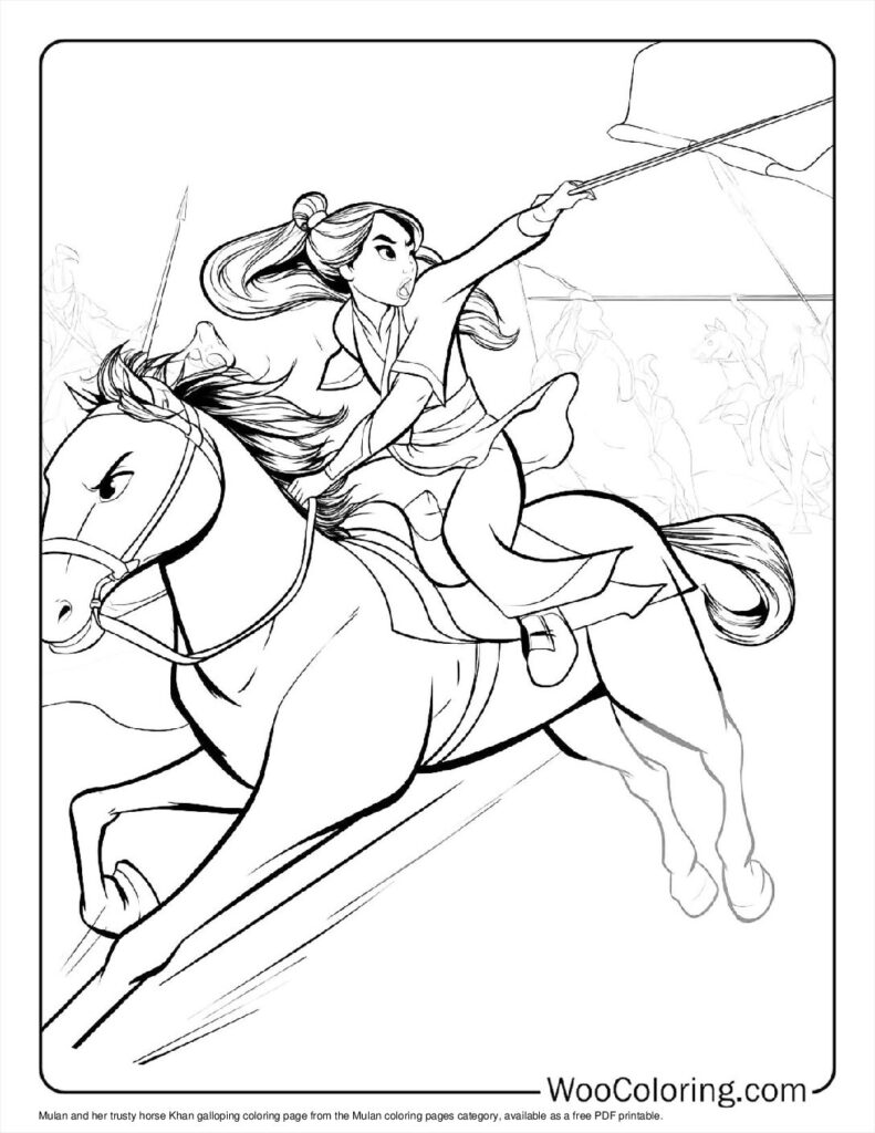 Mulan and Khan Galloping Coloring In For Kids