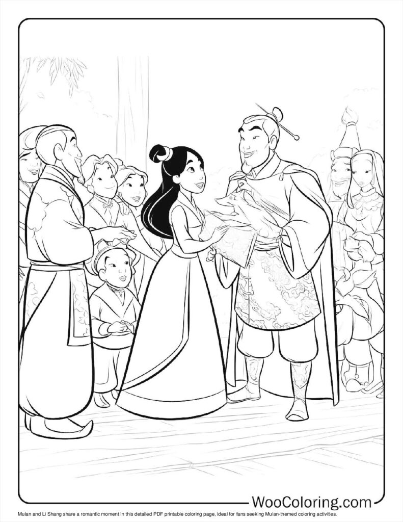 Mulan and Li Shang's Moment Coloring In For Kids