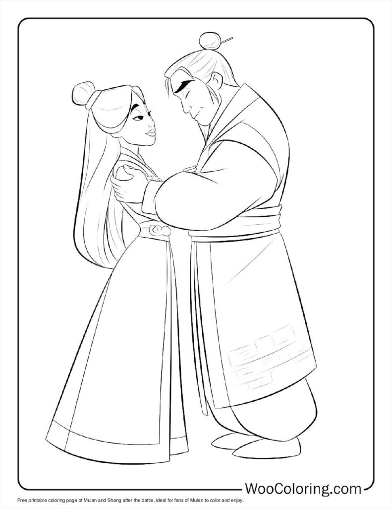 Mulan and Shang After Battle Coloring Page For Kids