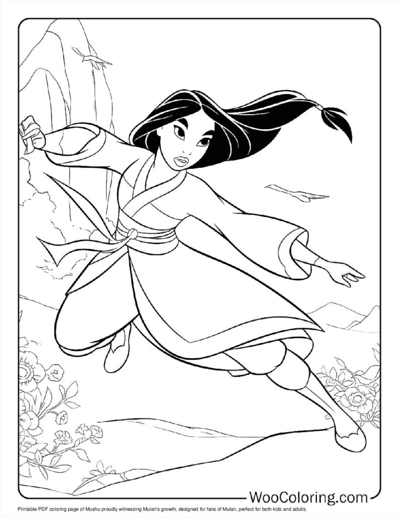 Mushu Witnessing Mulan's Growth Coloring Page For Kids