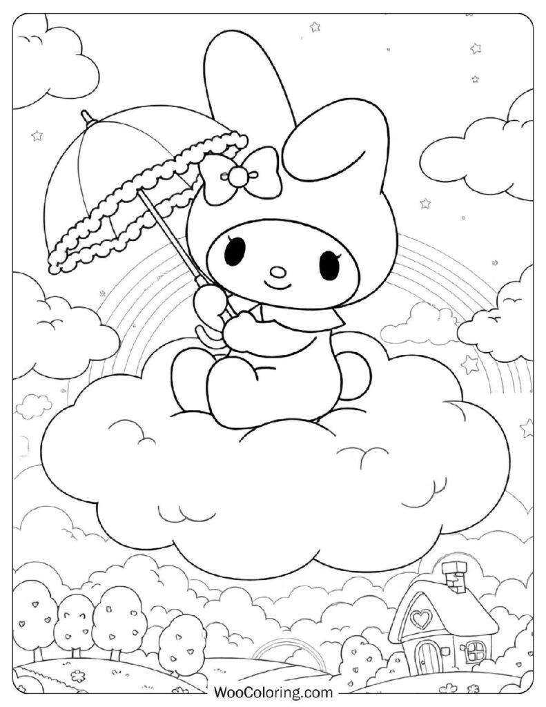 My Melody illustrated in a kawaii style with adorable details