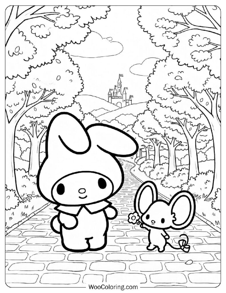 My Melody walking under blooming cherry trees with Flat on a lovely day