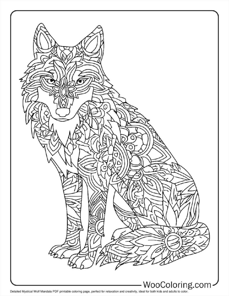 Mystical Wolf Mandala Coloring In For Kids