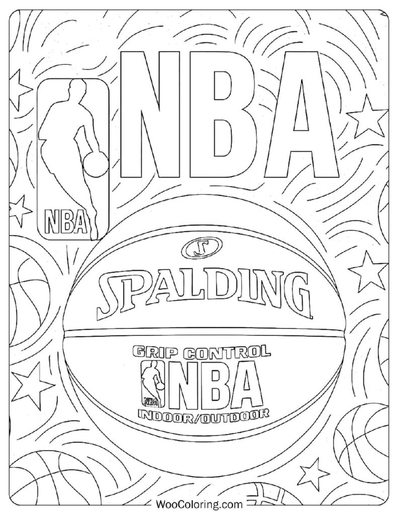 NBA Basketball Coloring Page with Spalding Grip Control Ball