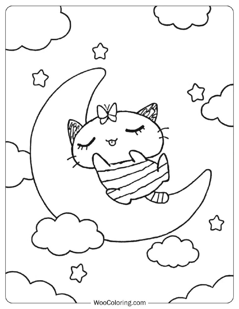 Nemukko Nyago sleepy Sanrio tabby cat resting quietly on the moon