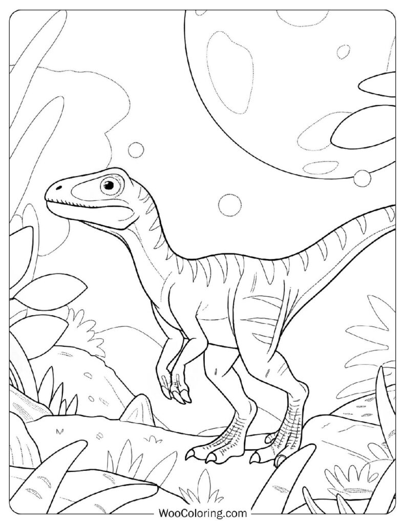 Night Hunt with Blue the Velociraptor Coloring Sheet