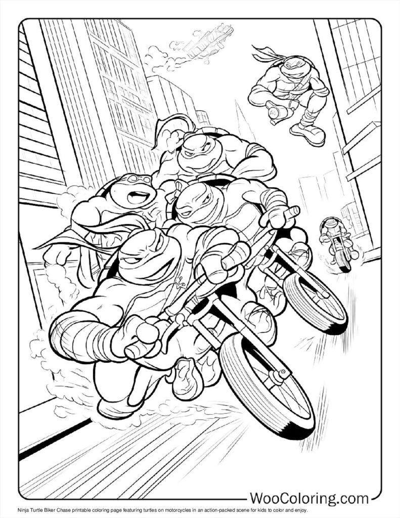 Ninja Turtle Biker Chase Coloring In For Kids
