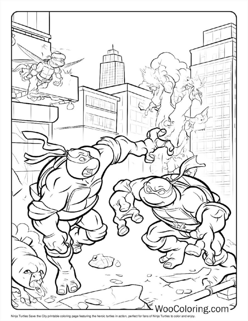 Ninja Turtles Save the City Coloring Page For Kids