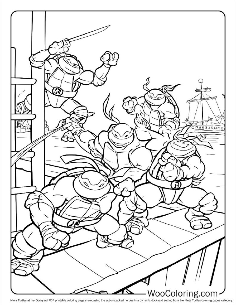Ninja Turtles at the Dockyard To Color
