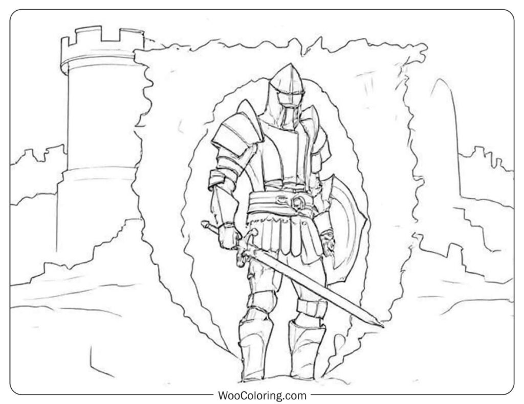 Oblivion Gate Warrior from Elder Scrolls Remastered Coloring Page for Kids