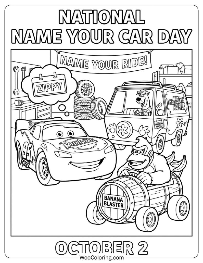 October 2 – National Name Your Car Day Coloring Sheet