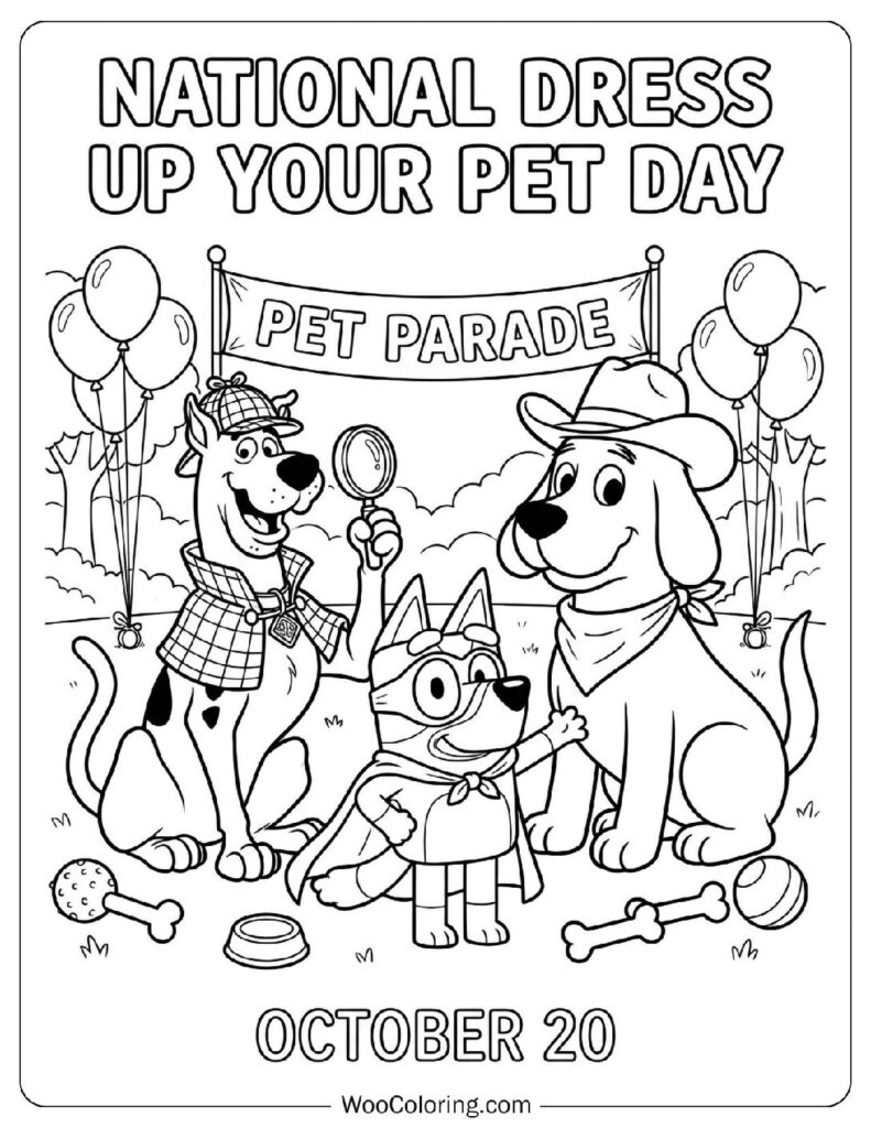 October 20 – National Dress Up Your Pet Day Coloring Page