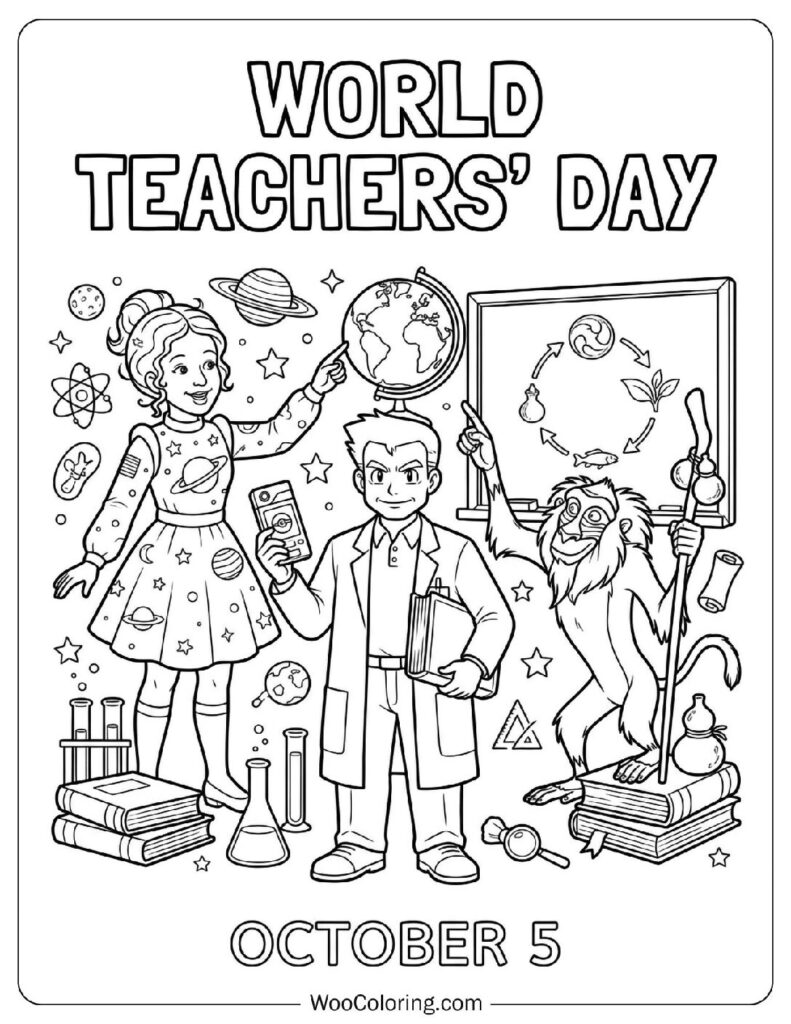 October 5 – World Teachers’ Day Coloring Page for Preschoolers