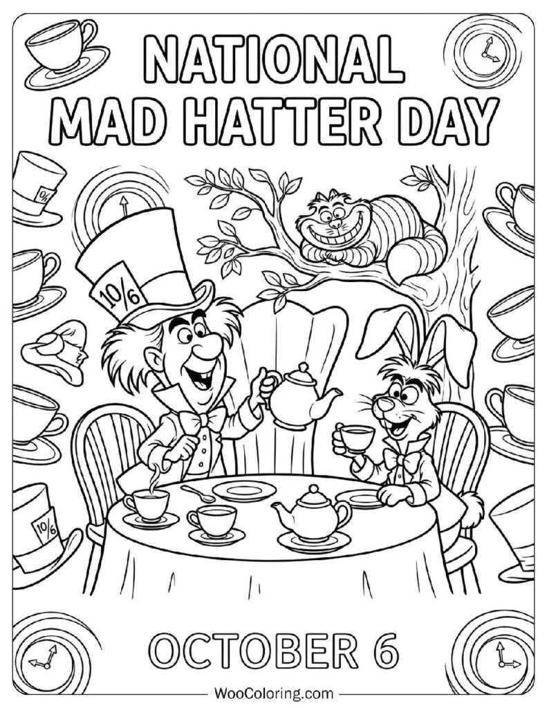 October 6 – National Mad Hatter Day Coloring Sheet for Preschoolers