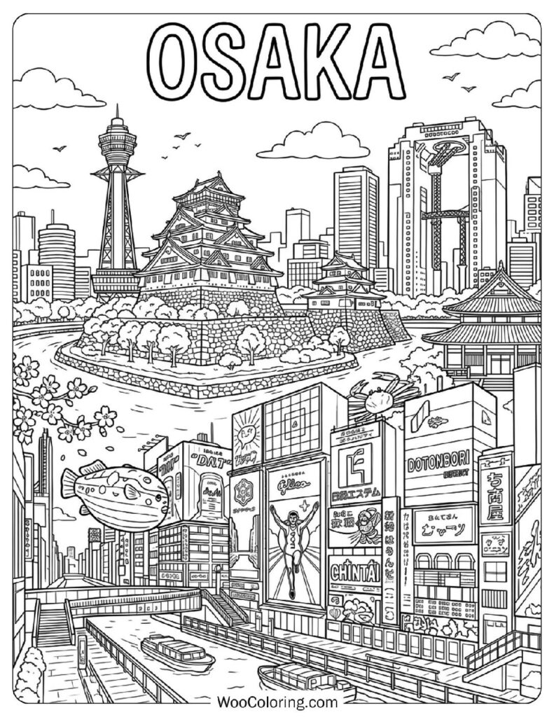 Osaka Cityscape with Osaka Castle and Dotonbori District