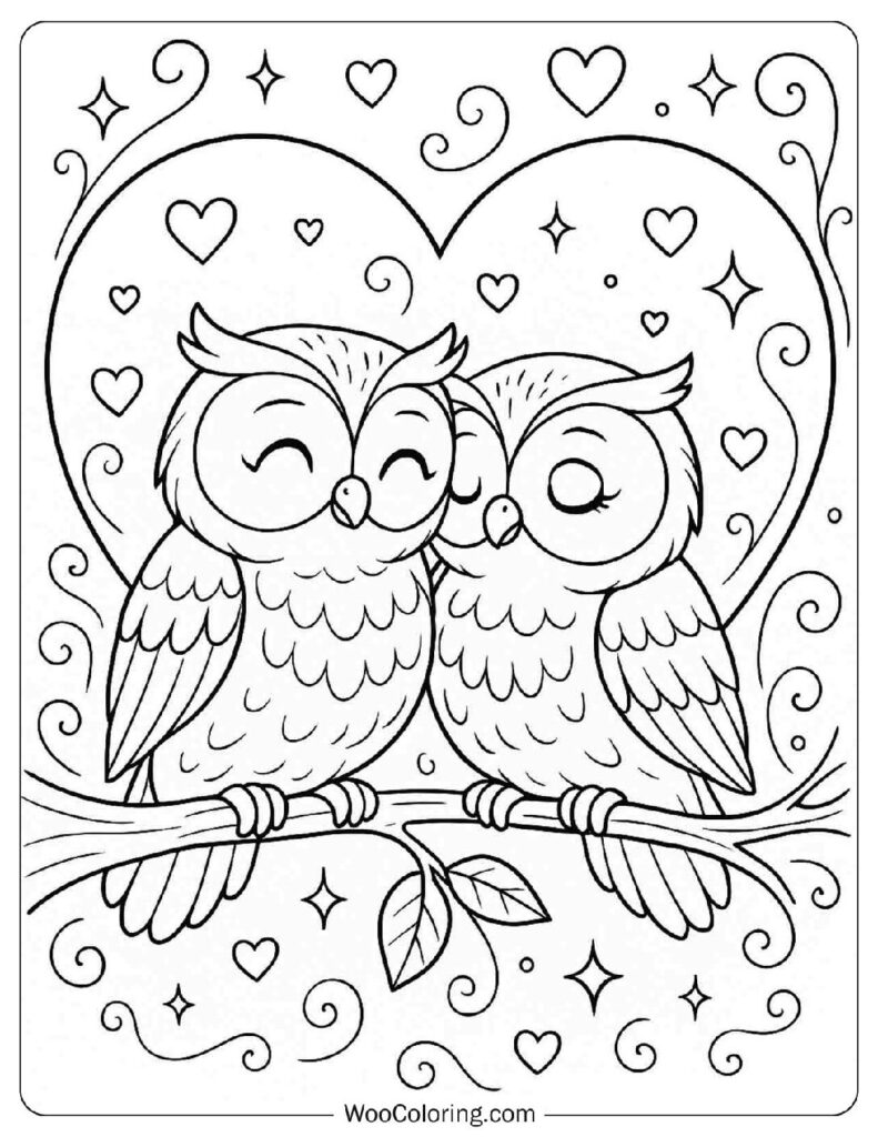 Owls in Love Nestled Within a Heart