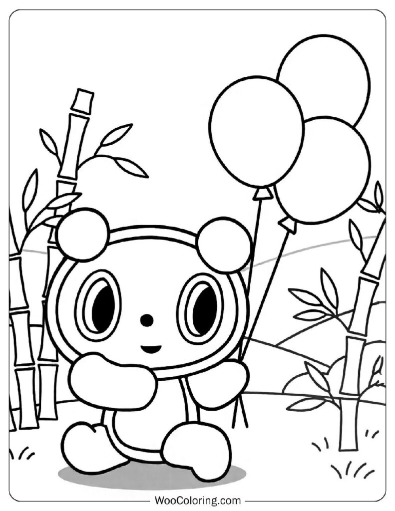 Pannapitta cute Sanrio panda holding balloons in the bright open sky