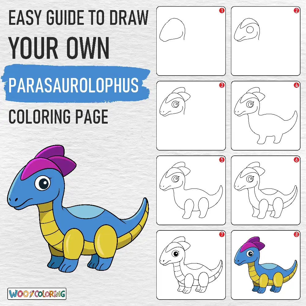 Parasaurolophus coloring page drawing guide