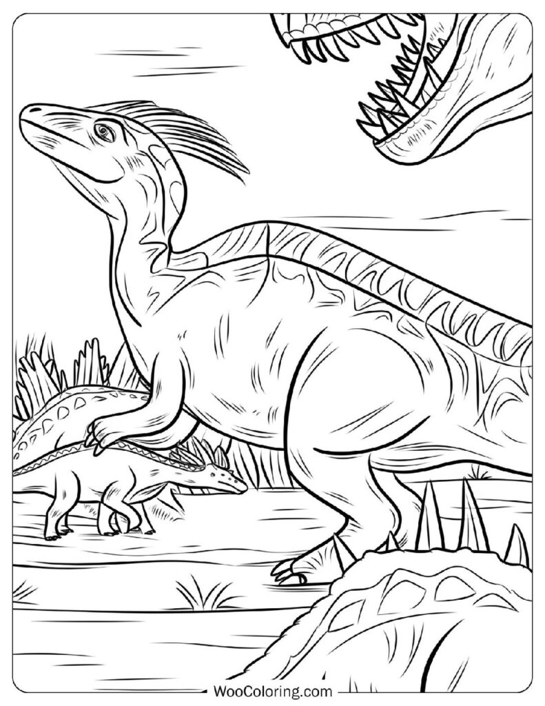 Parasaurolophus Protecting Its Herd from a Predator