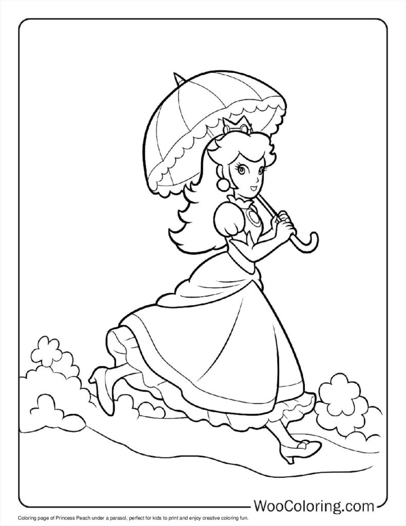 Parasol Princess Peach Coloring In For Kids