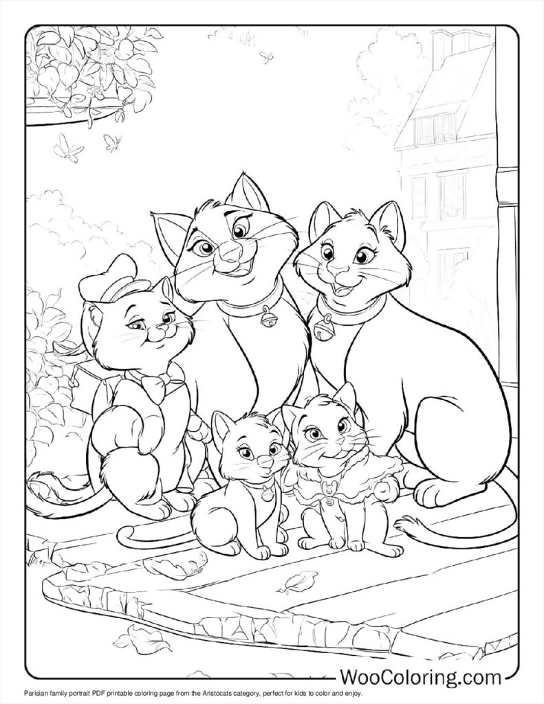 Parisian Family Portrait Coloring Page For Kids