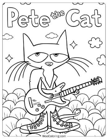 Pete the Cat with Guitar Coloring Page