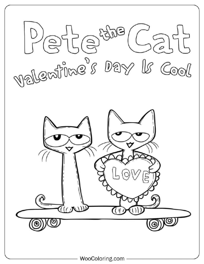 Pete The Cat Valentine's Day Is Cool For Kids Coloring