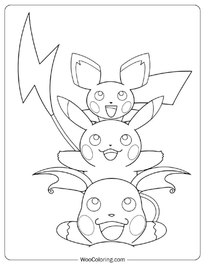 Pikachu Evolution Line Featuring Pichu, Pikachu, and Raichu