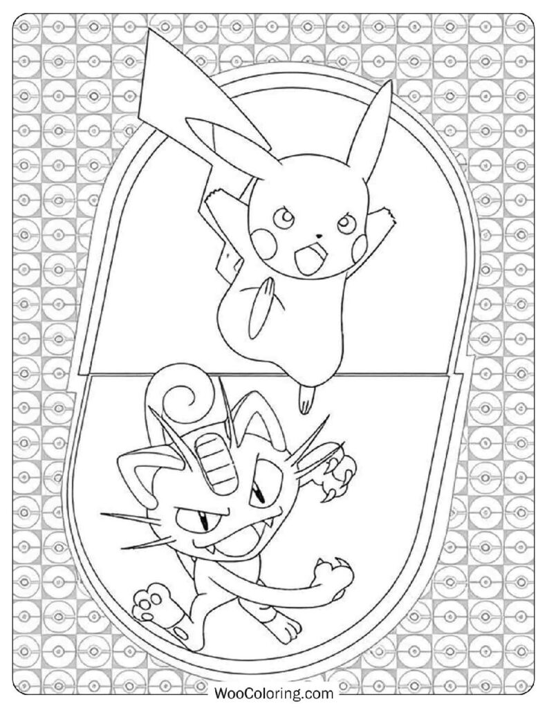 Pikachu vs Meowth Pokémon Battle Coloring Page