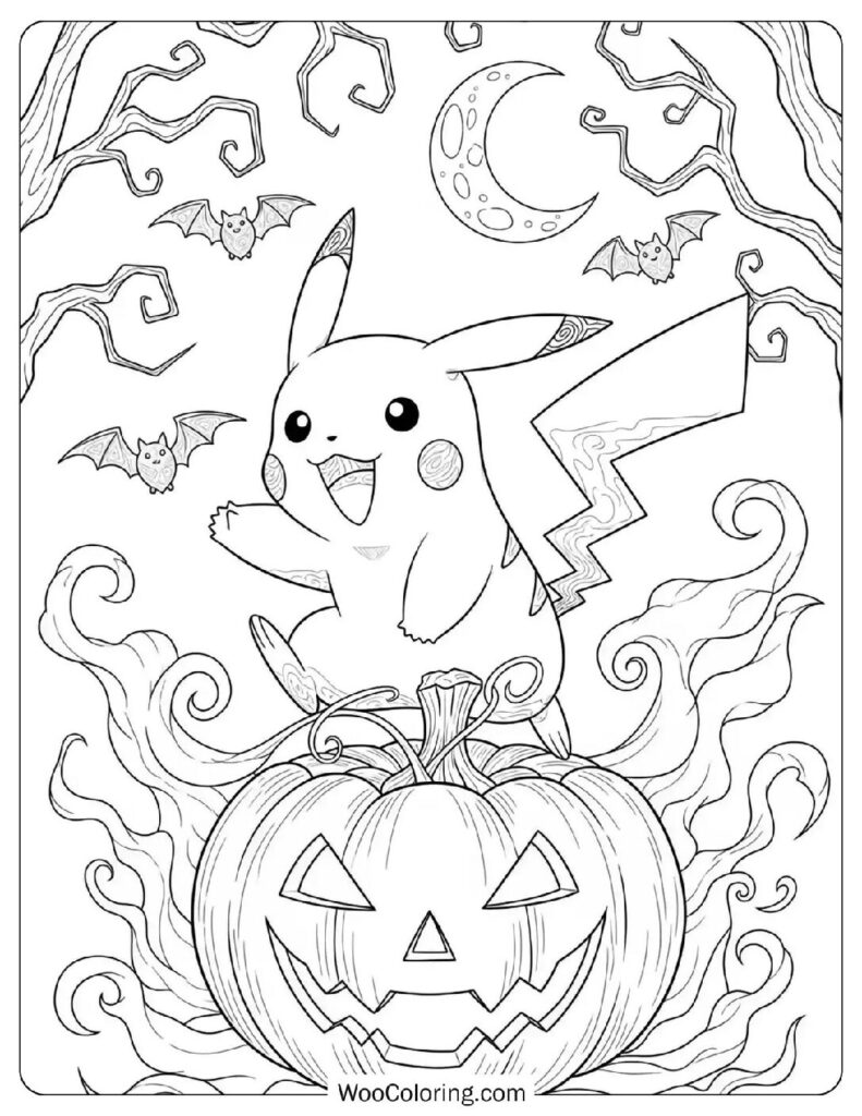 Pikachu’s Halloween Surprise coloring page