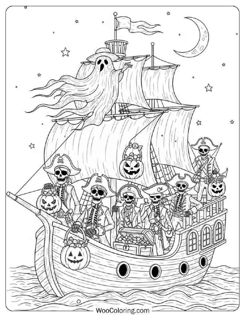 Pirate Trick-or-Treat Adventure coloring page