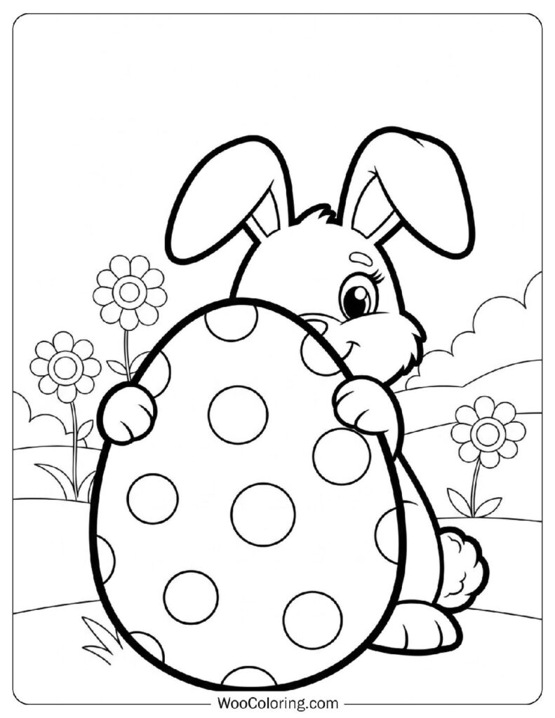 Playful Bunny Hiding Behind a Large Polka Dot Egg