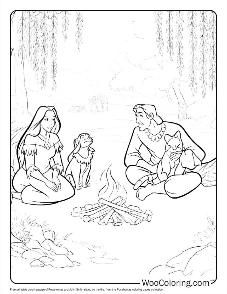 Pocahontas and John by the Fire To Color