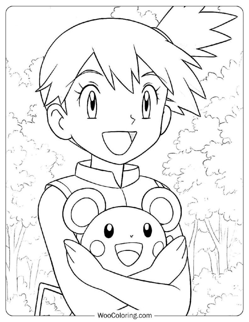 Pokémon Trainer Misty with Marill Coloring Page for Kids