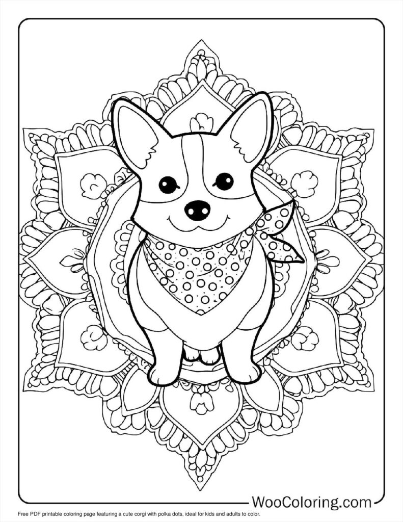 Polka Dot Corgi Art Coloring Sheet