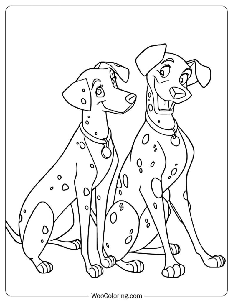 Pongo and Perdita with Their Dalmatian Puppies in a Loving Family Moment from Disney’s Classic