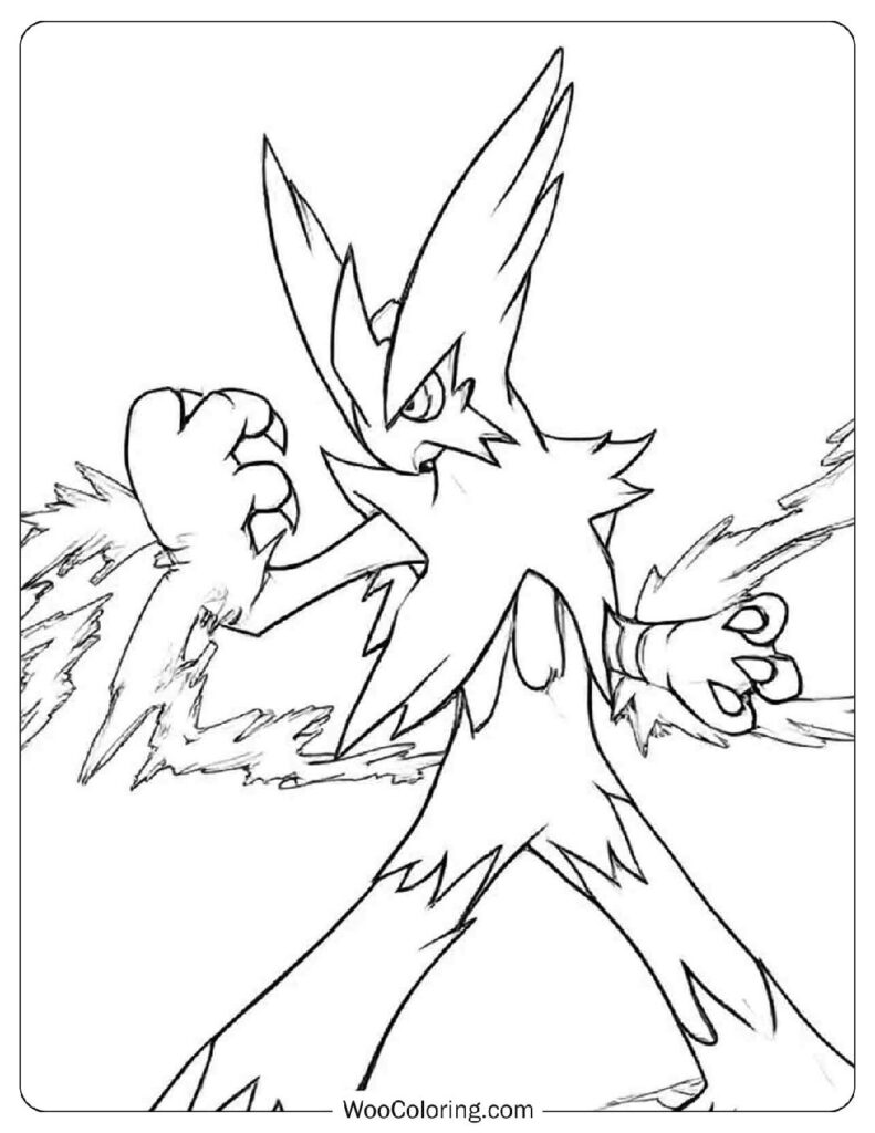 Powerful Blaziken with Energy Flames Outline